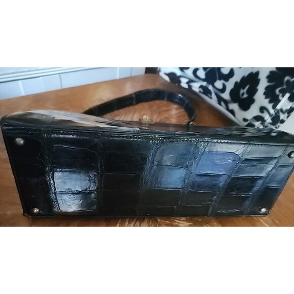 Black Escort Genuine Leather Inside Structured Frame Handbag Purse Alligator Fon - Picture 2 of 16